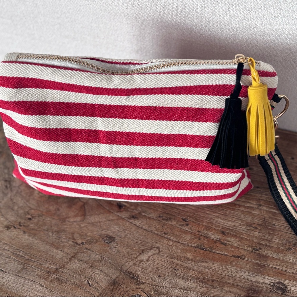 Red & White Striped Wristlet Clutch with Tassels - Picture 2 of 6